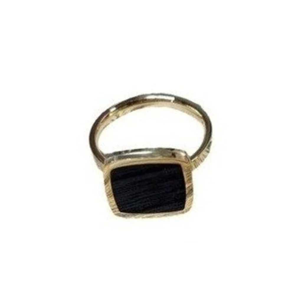 18K Gold‎ Plated Black Square Signet Ring Stainless Steel Waterproof Size 8